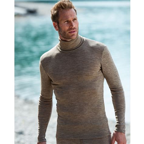 Mens Polo Neck In Wool And Silk Mens Polo Neck Top In 70 Organic