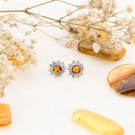 Boucles D Oreilles Soleil Ambre Et Argent 123Ambre