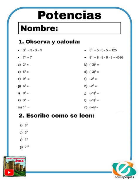 Ejercicios De Potencias 5 Primaria