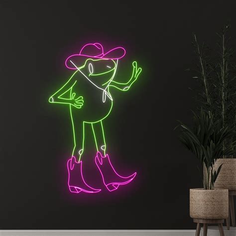 Handmadetneonsign Cowboy Frog Neon Sign Cowboy Hat Boots Frog Led Sign