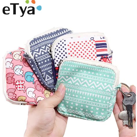 ETya, Холщовый кошелек на молнии для монет, клатч для девушек, Женский ...