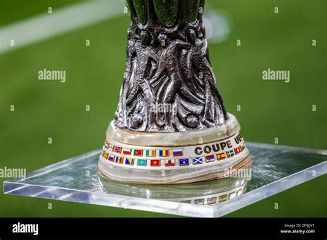 Trophy of the UEFA Europa League 2023 Final match between Sevilla and AS Roma at Puskas Arena ...