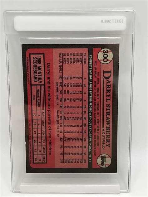 Topps Darryl Strawberry Baseball Card Mint Free Shipping Ebay