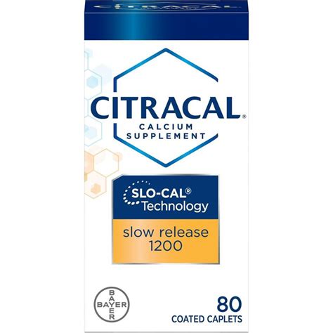 Citracal Slow Release 1200 Calcium With Vitamin D3 Caplets 80 Count Citracal Calcium