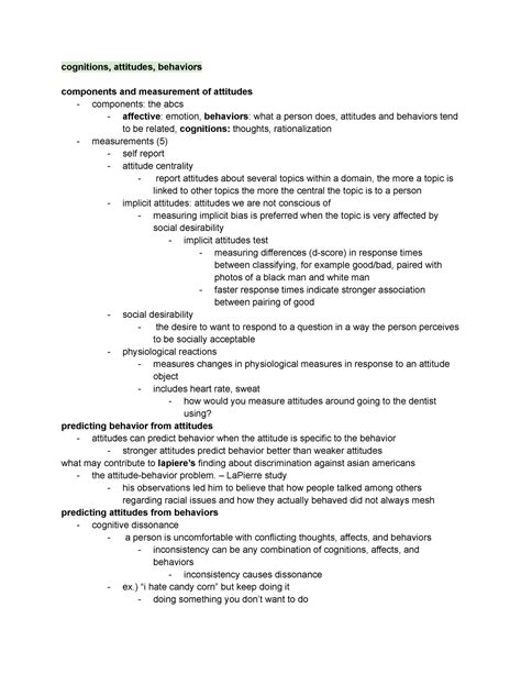 Psych Cheat Sheet Final Edition Cognitions Attitudes Behaviors