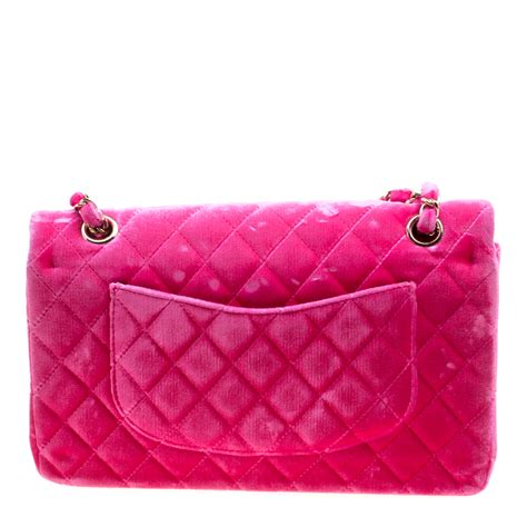 Chanel Fuschia Pink Quilted Velvet Medium Classic Double Flap Bag