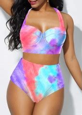 High Waist Halter Tie Dye Bikini Set Rosewe Usd