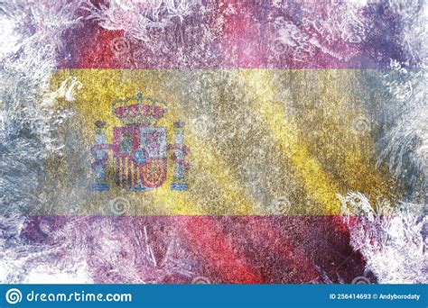 Closeup Of Grunge Flag Of Spain Frozen Spanish Flag Stock Image