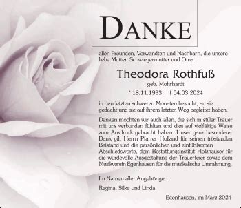 Traueranzeigen Von Theodora Rothfu Schwarzw Lder Bote Trauer