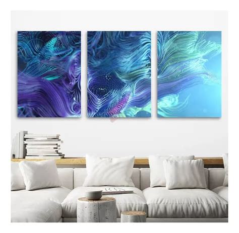 Tríptico Olas Abstractas Aesthetic Canvas Grueso Cla2 40x60 Envío gratis