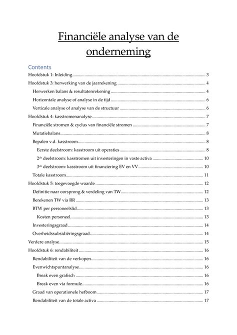 Financi Le Analyse Van De Onderneming Financi Le Analyse Van De