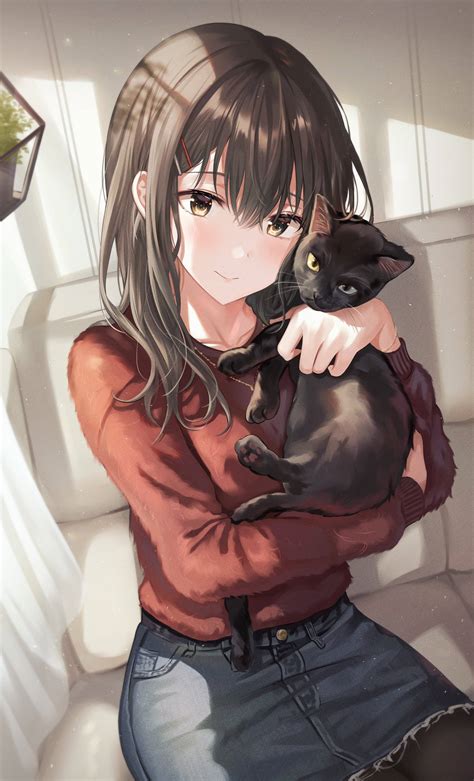 Hugging her Cat [Original] : r/awwnime