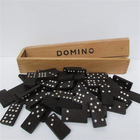 Vintage Wooden Set Domino Full Black Domino Board Game 70s