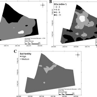 Kriged Maps For Clay A Soil Apparent Electrical Conductivity ECa B