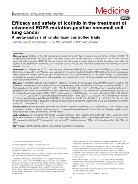 Pdf Efficacy And Safety Of Icotinib In The Treatment Of Advanced Egfr