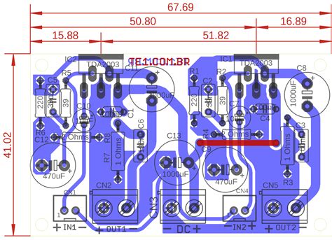 Circuito amplificador potência estéreo CI TDA2003 Te1