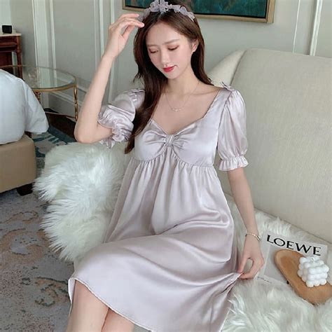 Danceemangoo New Summer Silk Womens Sleepwear Short Sexy Night Dress