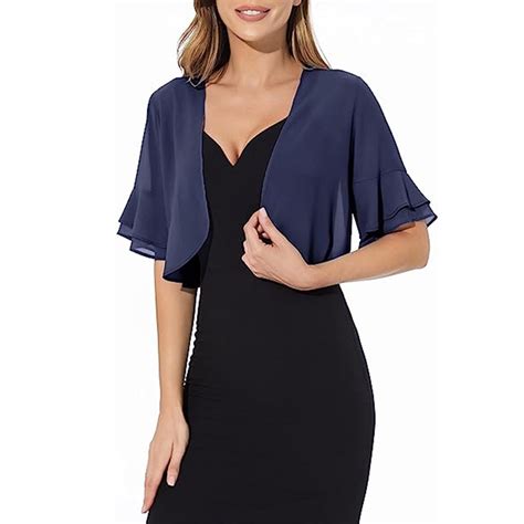 Vkoywkm Women Bolero Shrug Soft Chiffon Open Front Sheer Short Sleeve