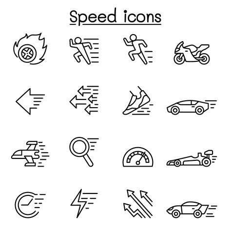 Speed Fast Icon Set In Thin Line Style Vector Art At Vecteezy