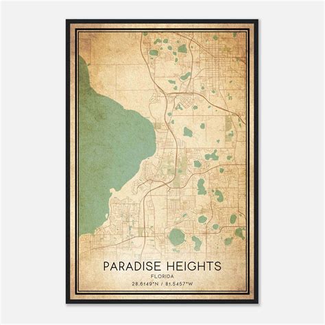 Vintage Paradise Heights Florida Map Poster, Paradise Heights FL City