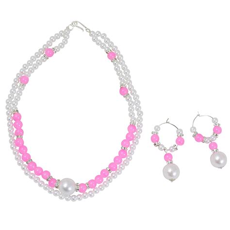 Pink & White Beads Designer Necklace Set - Fashionvalley