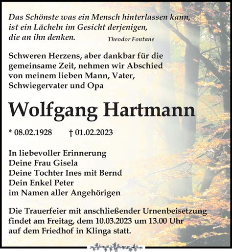 Traueranzeigen Von Wolfgang Hartmann Trauer Anzeigen De