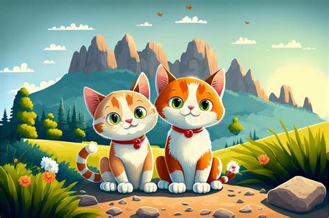 Cute Cartoon Style Cat Couple Stock Illustrations – 970 Cute Cartoon ...