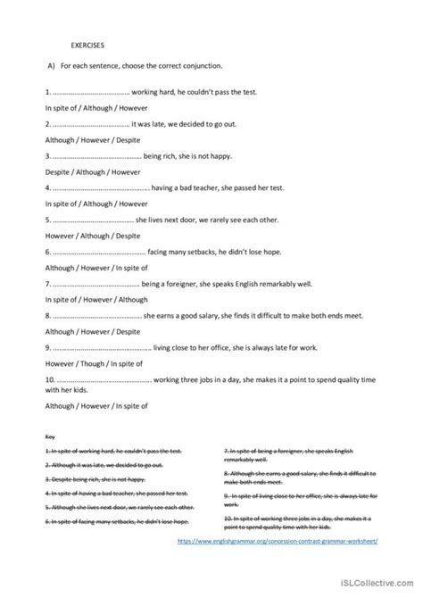 Conjunctions Of CONCESSION Connect English ESL Worksheets Pdf Doc