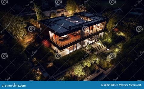 Drone View Of Modern And Elegant House Exterior In Green Forest