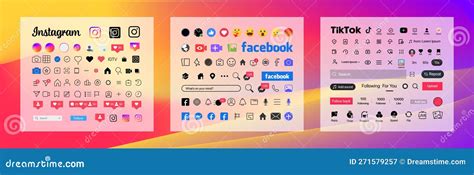 Instagram Tik Tok Facebook Button Icon Set Screen Social Media And