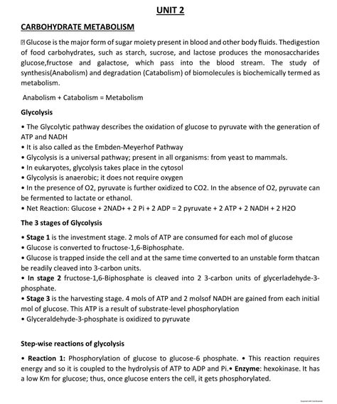 SOLUTION Carbohydrates Metabolism Unit 2 Studypool