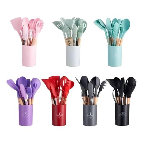 KIT de Utensílios Para Cozinha em Silicone e Bambu 12 Peças Shopee Brasil