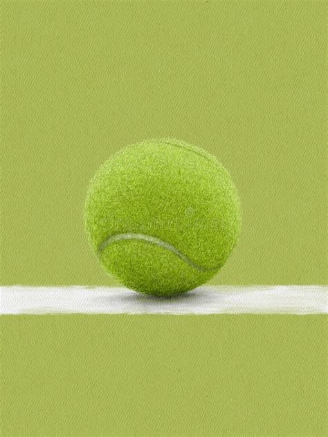 Minimalistic Drawing Of A Tennis Ball On A Line On The Court Flat