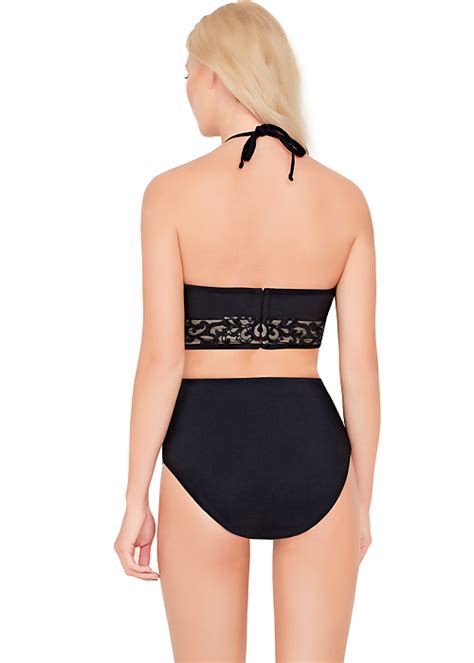 Gottex Jewel Box Dusk Onyx Laser Cut High Neck Black Bikini Uk Swimwear