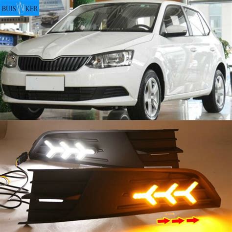 1 Pair For Skoda Fabia 2015 2017 12v Abs Led Drl Daytime Running Lights