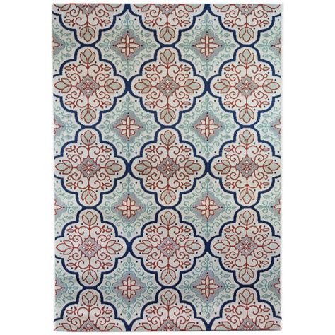 Hampton Bay Star Moroccan Beige Teal 5 Ft 3 In X 7 Ft Indoor Outdoor