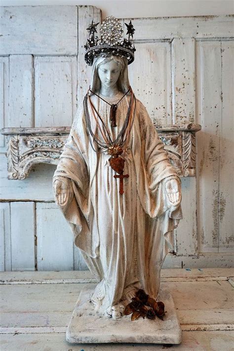 Large Virgin Mary Statue W Halo Shabby Cottage Chic Madonna Figure