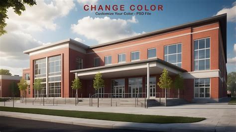 Premium PSD | School building exterior design full light red color theme real estate school ...