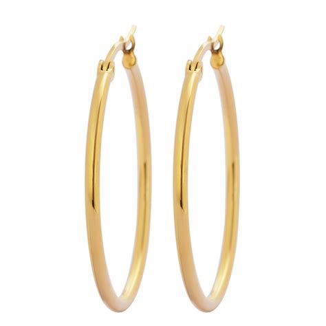 Edforce 18k Gold Plated Stainless Steel Rounded Hoops Earrings 30mm