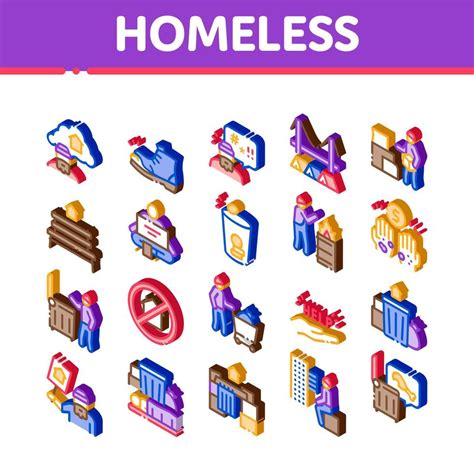 Homeless Beggar People Isometric Icons Set Vector 18036017 Vector Art ...