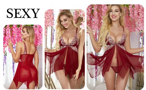 Lucyme Damen Spitze Negligee V Ausschnitt Babydoll Unregelmäßiger Hem Lingerie Vorne Offen