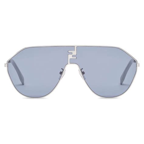 Fendi Ff Match Oversized Shield Sunglasses Palladium Blue