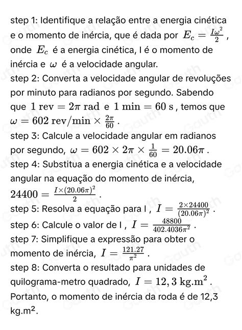 Solved Calcule o momento de inércia de uma roda que tem 24 400J de