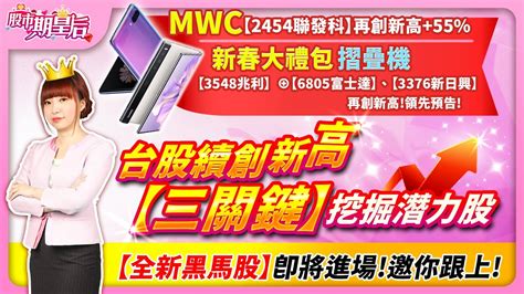 Mwc【聯發科】再創新高 55 ，摺疊機【兆利】⊕【富士達】、【新日興】再創新高 台股續創新高【 三關鍵】挖掘潛力股【黑馬股】邀你跟上 【股市期皇后 莊佳螢老師】2024 03 07