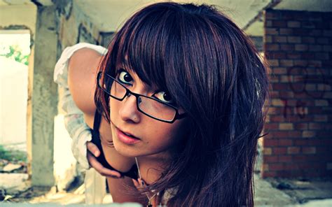 Wallpaper Face Women Model Long Hair Brunette Glasses Building