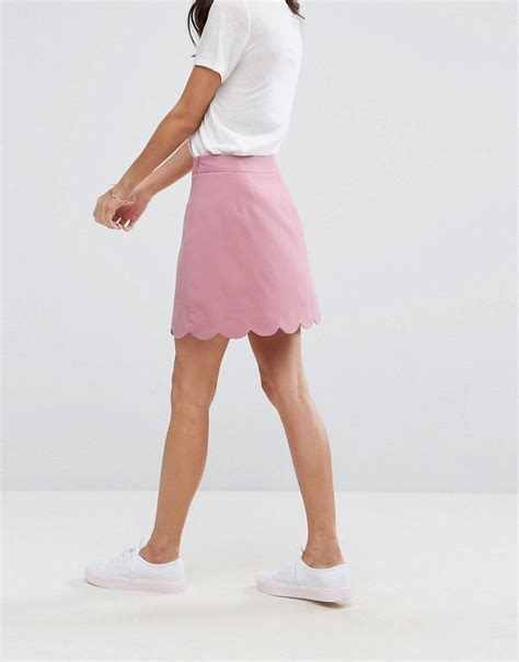 Asos Tailored A Line Mini Skirt With Scallop Hem Pink Asos Online