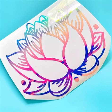 Holographic Lotus Flower Decal Iridescent Vinyl Flower Etsy