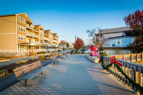 Boardwalk and Houses in North Beach, Maryland. Stock Photo - Image of ...