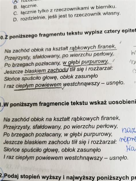 Wypisz Z Tekstu 4 Epitety Czy Dobrze Brainly Pl