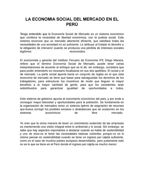 La Economia Social Del Mercado En El Per La Economia Social Del